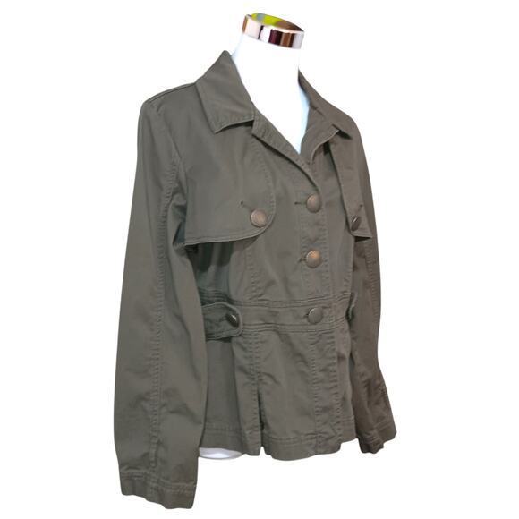 DRESSBARN Cotton Jacket Women's Size Large Lightweight Camo Green Bronze Buttons - Picture 1 of 11